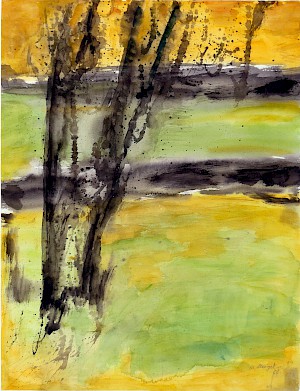 Abstrakte Landschaft gelbem Hintergrund