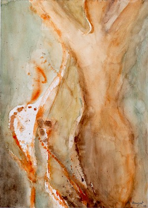 Stehender Akt hellblau / orange