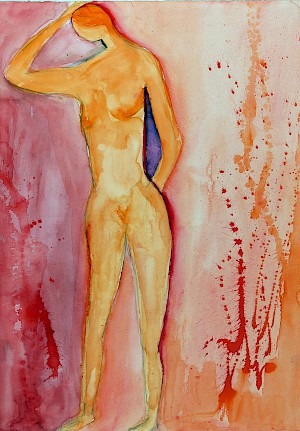 Stehender Akt rot / orange