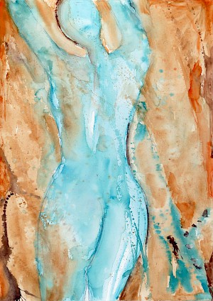 Stehender Akt hellblau