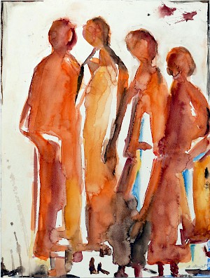 Menschen Gruppe in orange