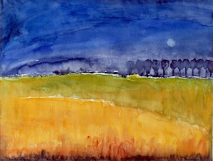 Landschaft mit Bäumen blau, gelb