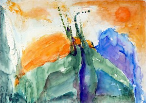 Farbspiel in gelb / orange / grünblau