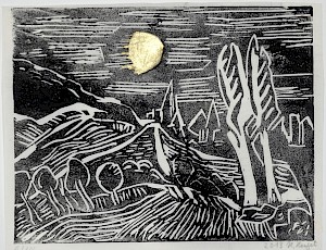 Landschaft mit goldenem Mond