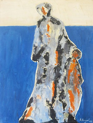 Mutter und Kind vor blauem Hintergrund