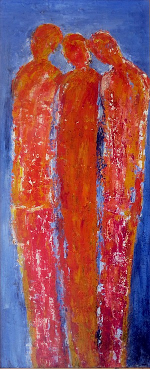 Drei große, orange Figuren