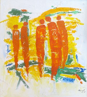 Gruppe mit fünf orangen Figuren