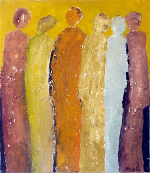 Menschengruppe mit Mond