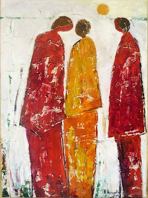 Gruppe in Rot und Orange