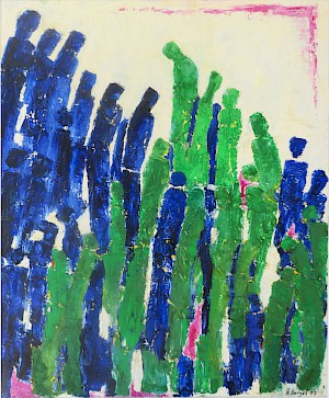 Blaue und grüne Menschengruppe