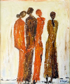 Menschen orange / braun