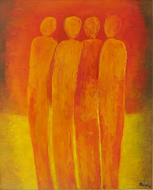 Vier orange Personen