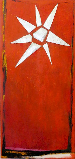 Silberner Stern auf rot,