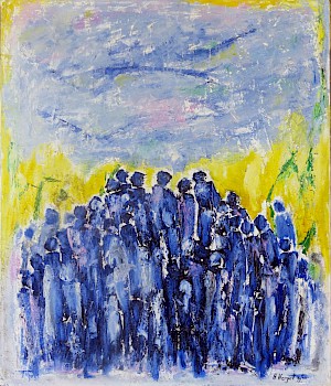 Menschengruppe, blau